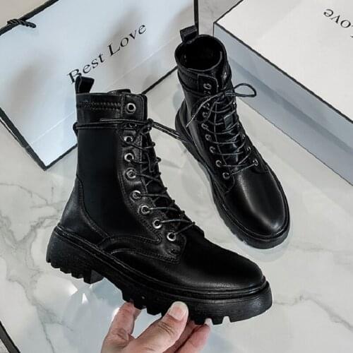 2021 Fashion Autumn Chunky Boots Hot White Ankle Boots For Women Winter Round Toe Combat Martin Black Boots Ladies Shoes Flats