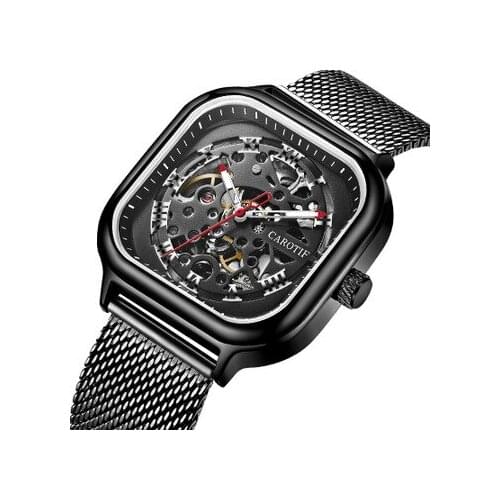 CAROTIF Watch Men Automatic Mechanical Skeleton Watches Mens Waterproof Square Wristwatches Top Brand Fashion Relogio Masculino