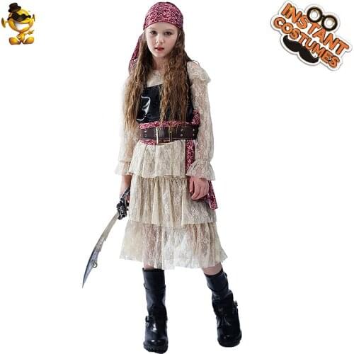 DSPLAY Children Lace Pirate Dress Hot Sale Halloween Kid Cosplay Costume Stage Performance Clothing Carnival Fancy Dress Costume