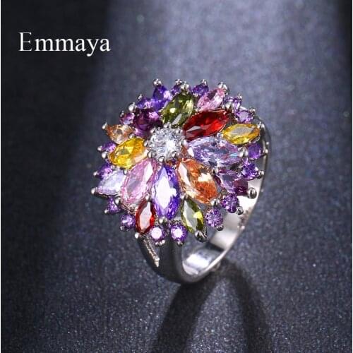Emmaya Charming Dress-up For Women&Girls Ring Blooming Colorful Flower Shape Purple Zirconia Around Lovely Bridal Wedding Gift