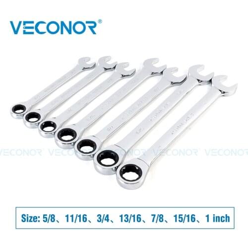 5/8-1 Inch Ratchet Wrench Set of Keys High Torque Spanner Tool 72-Tooth Imperial Size Mirror Surface Polished
