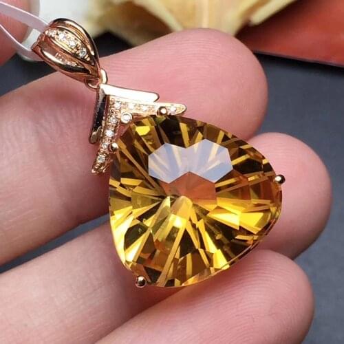 Fine Jewelry Collection Brazil Origin Real 18K Rose Gold 100% Natural Yellow Citrine Gemstone Pendant Necklace
