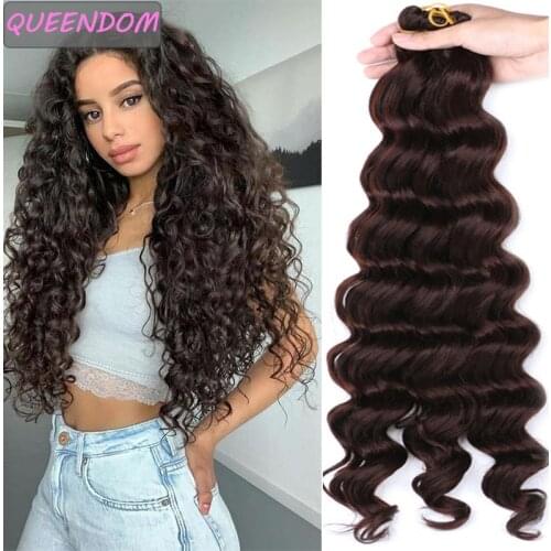 Brown Long Deep Wave Crochet Braids Hair Ombre Blonde Burgundy Synthetic Braiding Hair Afro Wavy Bulk Hair Extensions for Women