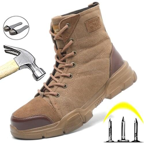 Nice Safety Shoes Boots Men Military Boots Outdoor Work Boots Steel Toe Shoes Plus Velvet Winter Boots Puncture-Proof Boots Men