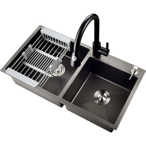 Stainless steel kitchen sink set thickened hand slot double sink black thickened sink kitchen sink
