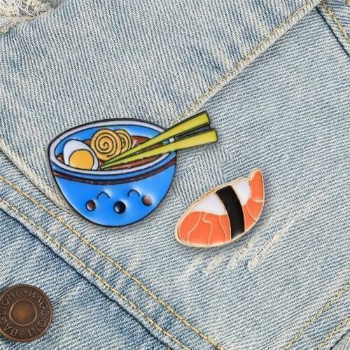 Cute Japanese-Style Brooch Egg Ramen Bowl Noodles Sushi Cartoon Food Enamel Pins Bag Clothes Lapel Pin Custom Badge Jewelry Gift