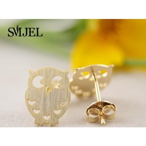SMJEL Fashion Jewelry New Cute Night Owl Stud Earrings for Women Animal Bird of Minerva Earings Pendients S045