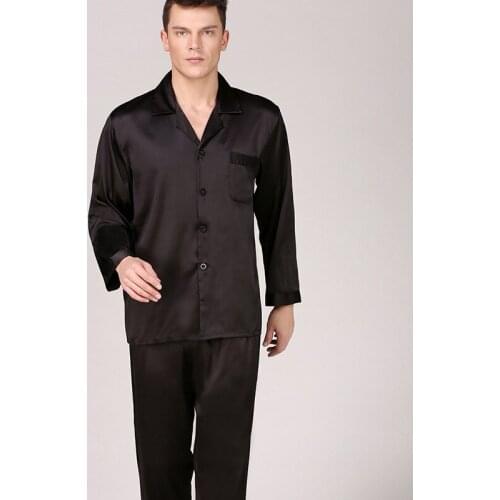Men Pajamas Set Casual Satin Sleepwear Solid Black 2PCS Shirt&Pants Lounge Wear 2021 New Home Clothes Long Sleeve Nightwear