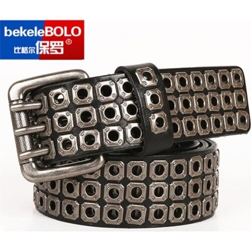 Male Strap Ceinture Homme designer belt Heavy Metal Punk Belt Genuine Leather Hip Hop Belts For Men Cross Rivet Jeans belt
