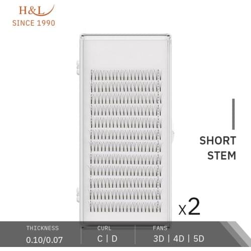 H&L SINCE 1990 0.07 0.10mm Thickness Premade Volume Fans 3D 4D 5D Short Stem Eyelash Extension Premade Fans Two Trays