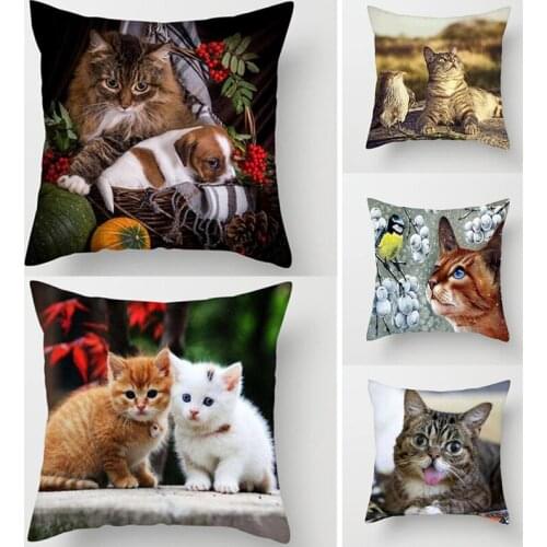 45*45Cm Cartoon Animals Pillow Covers Cute Cats Dog Cushion For Home Sofa Chair Decor Flowers Pillowcases