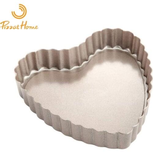 PizzAtHome 4 inch Heart Tart Pan Carbon Steel Pie Pan with Removable Bottom Nonstick Quiche Pan Tart Pie Dishes Pudding Pan