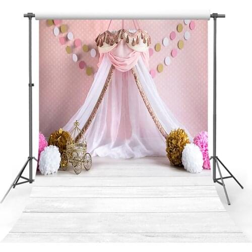 Girl Birthday Decor Backdrop White Yarn Princess Tent Pink Polka Dot Wall Wood Floor Photography Background Photo Studio Props