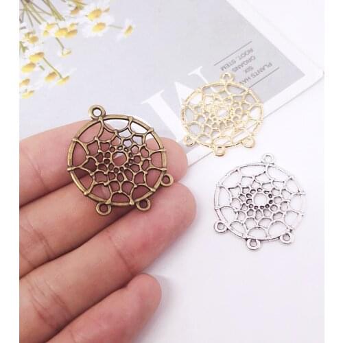 10pcs 28*34mm Dream Catcher Charms Pendants Craft Necklace Findings Gold Color Alloy Metal Charms for DIY Jewelry Accessories
