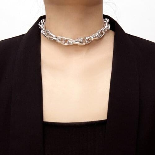 Exaggerated Hip Hop Gold Color Metal Chain Chokers Necklace for Women Femme Alloy Link Charm Necklaces Punk Statement Jewelry