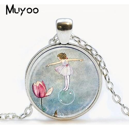 Fairy pendant necklace girl on bubble picture glass cabochon pendant necklace Mermaid Fashion chain neckless women jewelry