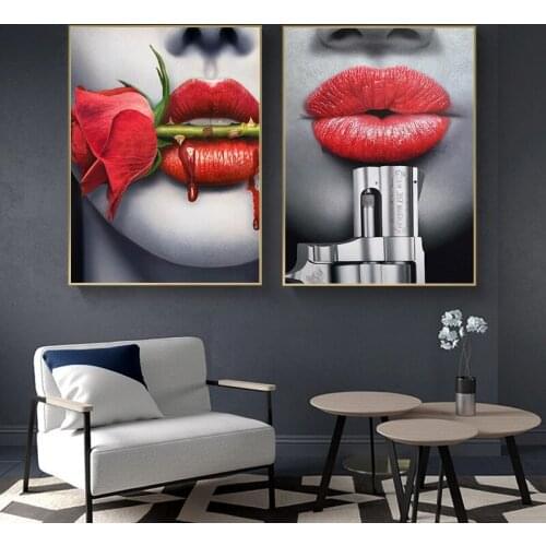 Modern Bloody Rose Sexy Bleeding Lips Canvas Paintings on Wall Art Posters and Prints Wall Art Pictures for Living Room No Frame