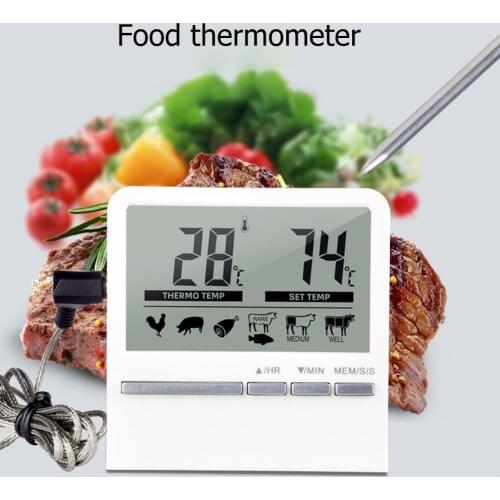 Digitale Keuken Thermometer Lcd Display Lange Probe Voor Grill Oven Voedsel Vlees Koken Alarm Timer Meetinstrumenten