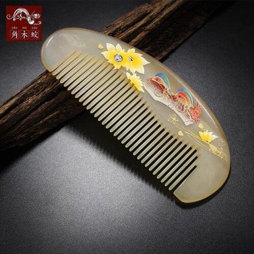 TOP END Authentic Natural sheep horn comb high-quality hand-painted art fine tooth pocket comb bag comb 654