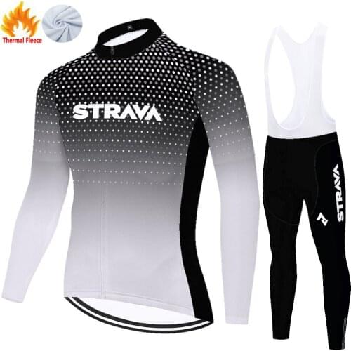 STRAVA cycling jersey ​​Winter Thermal Fleece cycling kit​ ​​20D gel pad cycling clothing ​warm uniforme ciclismo hombre