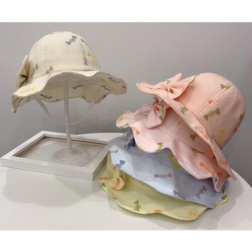 Spring Baby Girl Bucket Hat Princess Bowknot Kids Sunhat 6M-2Y Toddler Travel Beach Cap Lovely Beanie Children Fisherman Hat