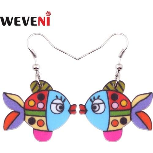 WEVENI Acrylic Cartoon Kissing Fish Earrings Dangle Drop Funny Animal Jewelry For Women Charms Bijoux Cheap Wholesale Bulk 2018