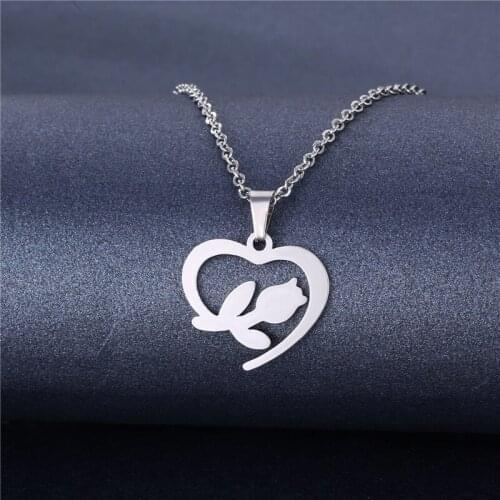 Classic Rose Flower Heart Shape Pendant Necklace For Women Stainless Steel Dolphin Love Choker Clavicle Chain Girl Party Jewelry