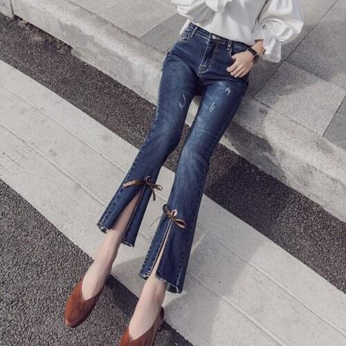 Womens pants 2019 summer new micro bell pants womens nine pants high waist pants feet straps Korean version was thin
