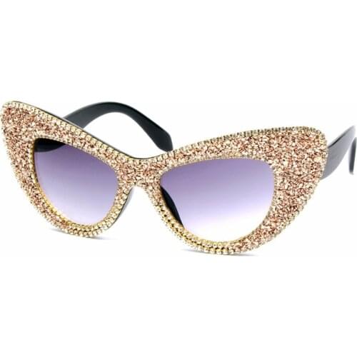 Handmade fashion explosions diamond cats eye sunglasses womens shiny gravel decoration drill fashion sunglasses women