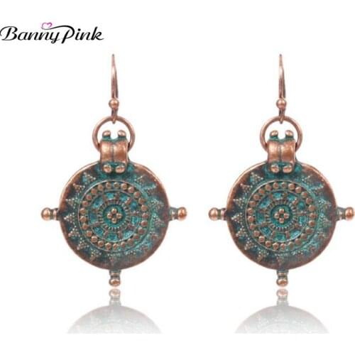 Banny Pink Vintage Geo Alloy Dangle Earrings For Women Ethnic Metal Pattern Drop Earrings Fashion Jewelry Pendientes Bijoux