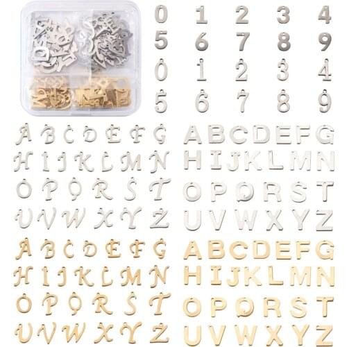 124pcs/Box 304 Stainless Steel Charms 24 Alphabet and 0~9Number Pendants for necklace jewelry making DIY Decor Mix Color