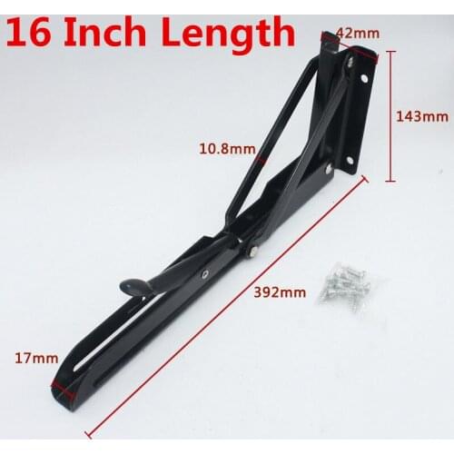 2PCS,16 Inch Length Black Table Triangle Folding Angle Bracket Heavy Support Adjustable Wall Mounted Bench Table Shelf Bracket
