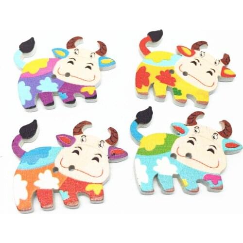 20pcs 34x27mm Mixed Cows Wood Craft Scrapbooking Sewing 2 Holes DIY Cartoon Button Embellishments