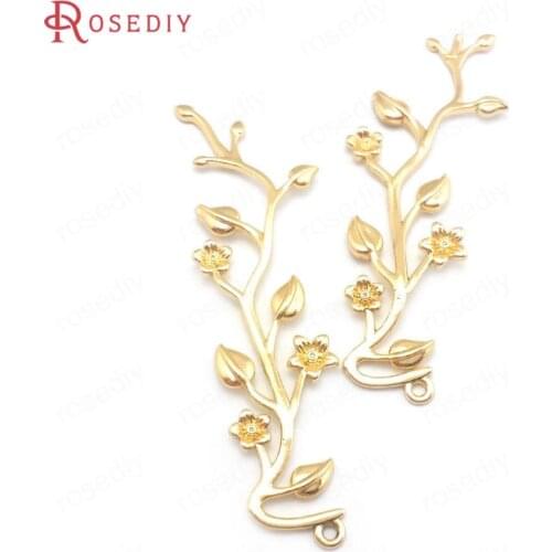38582)6PCS 14x52MM 24K Champagne Gold Color Brass Vine Flower Charms Pendants High Quality Jewelry Making Accessories