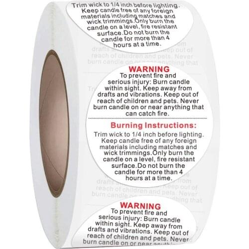 500pcs/roll Candle Warning Label Candle Jar Container Stickers Waterproof Wax Melting Safety Label Vow Sticker Label 3.8cm
