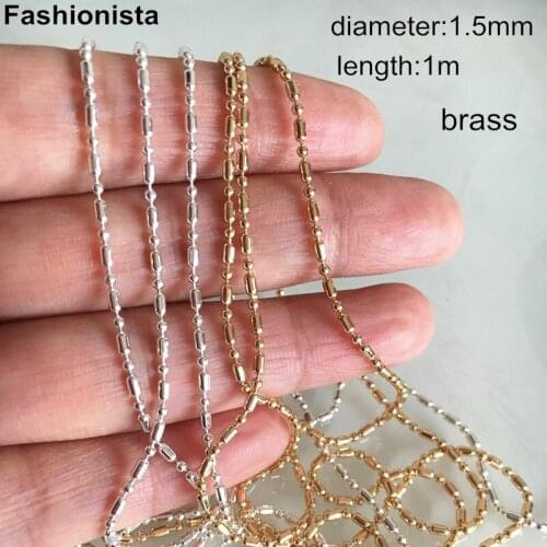 6m - Brass Chain For Necklace,Gold/Silver-color 1.5mm Diameter,1m long,Metal Chain For Bracelet DIY,Jewelry Crafts Supplies
