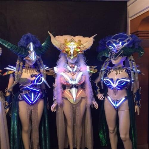 AS91 Cosplay party stage wears ballroom dance led costumes colorful light dress bra dj outfit clothe bar performance bodysuit ds