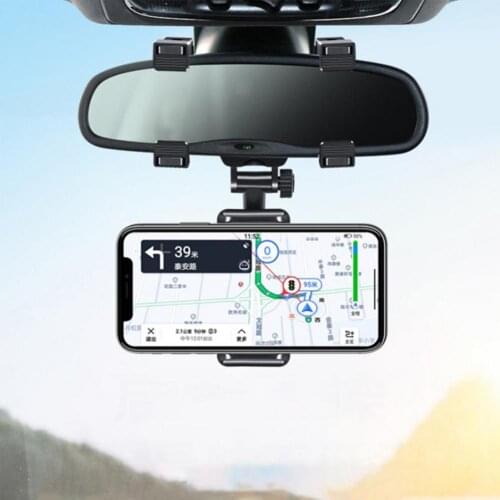 Car Rearview Mirror Phone Holder Bracket Adjustable ABS 360 Degree Rotation Car Mount ​snap-on Flexible Stands For Car Interio