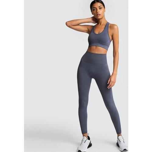 Seamless 2 Piece Set Women Sport Suit Gym Workout Clothes Padded Sports Bra Fitness Crop Top Leggings Yoga Set