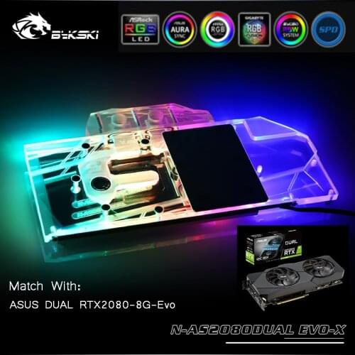 Bykski Gpu Water cooling Block use for ASUS DUAL RTX2080 8G Evo / Full Cover Copper Radiator Block/3PIN 5V A-RGB / 4PIN 12V RGB