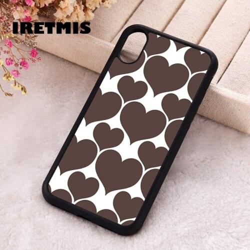 Iretmis 5 5S SE 2020 Phone Cover Case for iPhone 6 6S 7 8 Plus X Xs XR 11 12 Mini Pro Max Rubber Silicone Brown Hearts
