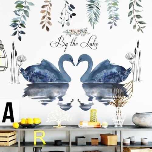DIY Romantic Swan Wall Sticker Creative Birds Modern Paintings Living Room Bedroom Wall Decals Mural Wallpaper