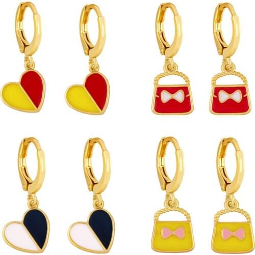 FLOLA Copper Small Heart Earrings For Women Girl Enamel 18k Gold Plated Drop Earrings Gifts Accessories For Women ersx76