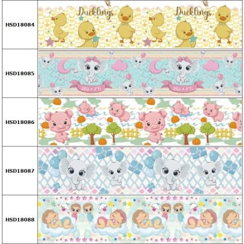HSDCraft 25mm 38mm 75 mm Baby Duck Animal Elephant Pig for Girl Ribbon Party Decoration 10 Yard DIY Bow Bag Material Handmade