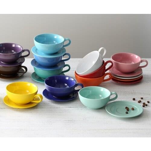 250ML Ceramic Coffee Mug With Saucer Colourful Creative Vintage Coffee Cup Set Cappuccino Cups Mocha Tea Milk Drinking Utensils