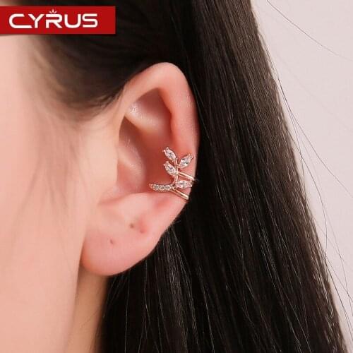 Leaf Ear Cuffs Earrings Rhinestone Ear Clip Elegant Clip on Earrings for Women Lady Gift Jewelry Accessories Rose Silver Color