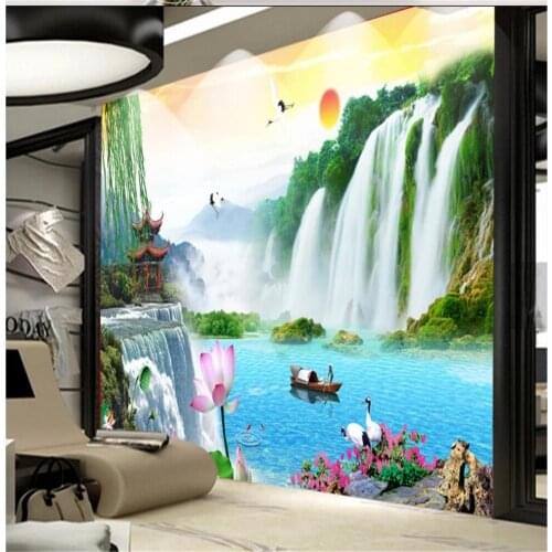 Beautiful scenery wallpapers Landscape waterfall wallpapers landscape painting TV background wall 3d wallpapers