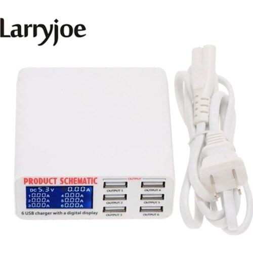 Larryjoe 6A with LCD Digital Display 6 Port USB Charger Fast Smart Charging Station for Smart Phone Tablet PC