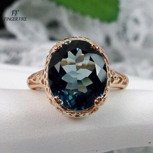 Fashion 14K Gold Blue Diamond women ring Anniversary Gift Ring Size 5-11