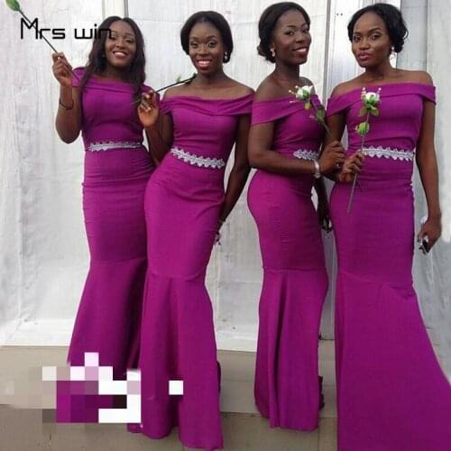 Mrs win Bridesmaid Dress Off Shoulder Sleeveless Purple Mermaid Wedding Party Dresses HR215 Long Vestido Madrinha Under 50 2020